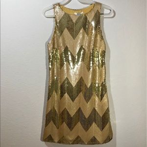 BB DAKOTA Metallic Gold Chevron Sparkly Sleeveless Glam Party Dress: Size M